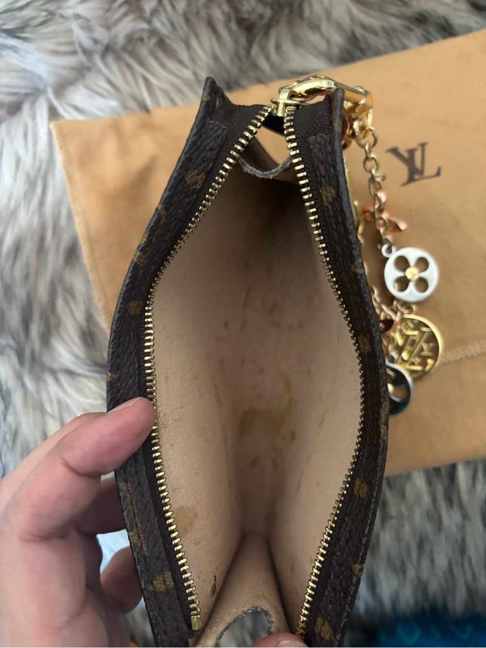 Louis Vuitton Brown Monogram mini pochette with charm - Brown/Gold - Picture 5 of 15